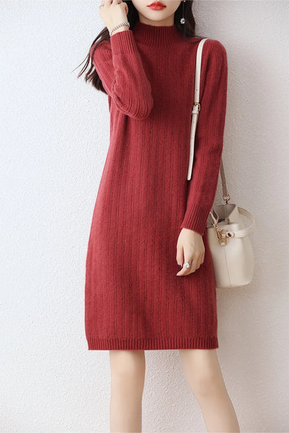 Autumn women's round neck thick dress
