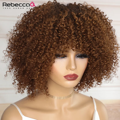 Afro kinky curly human hair wigs with bangs