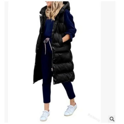 Women's solid color hooded long coat