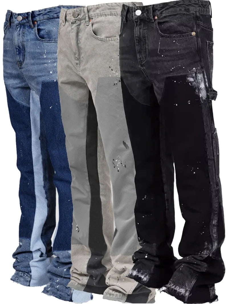 Men's Painting Patch Baggy Stacked Jeans