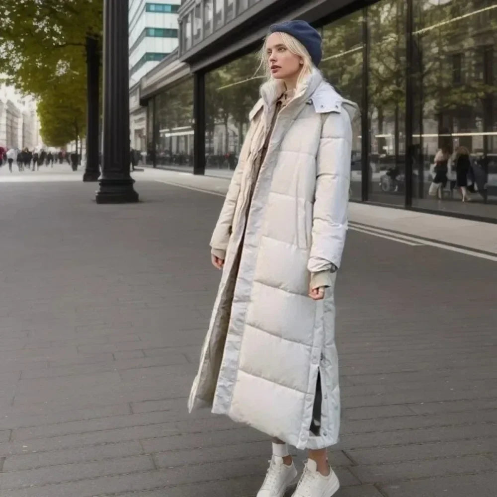 Woven block trend hooded down parkas coat