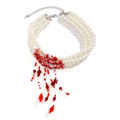 Halloween Vintage Imitation Pearl Tassel Pendant Necklace