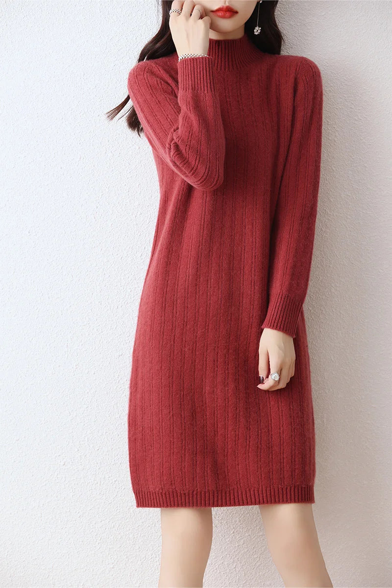 Autumn women's round neck thick dress