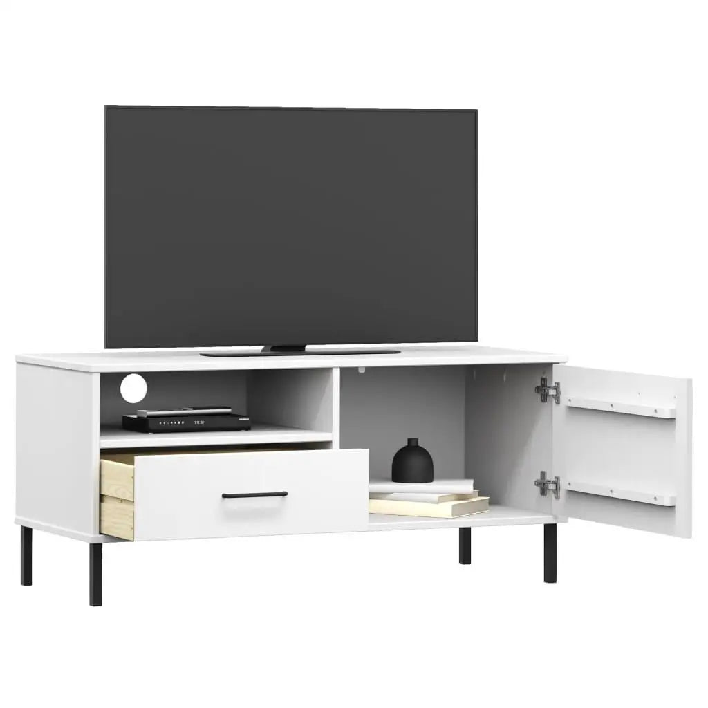 Modern white pine tv cabinet with metal legs