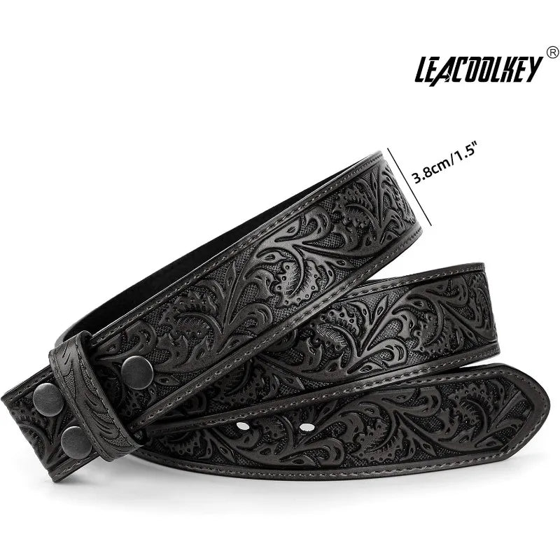 Floral engraved embossed leather belt strap