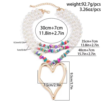 Multilayered Big Heart Pendant Choker Necklace