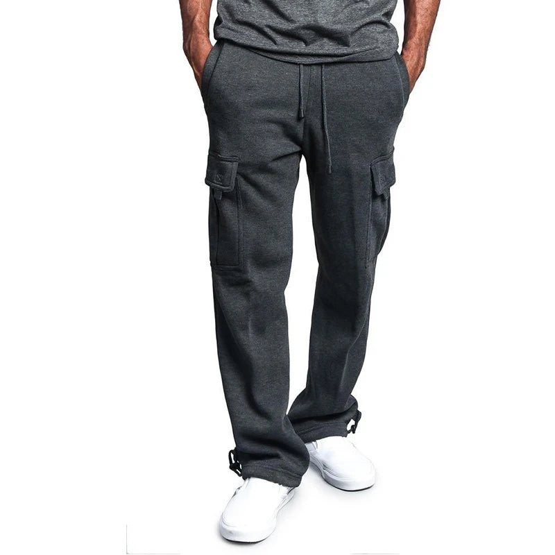 Straight Fit Drawstring Long Multi-pocket Pants