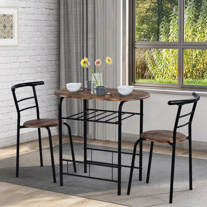 Wooden steel frame 3-piece dining table & chair set