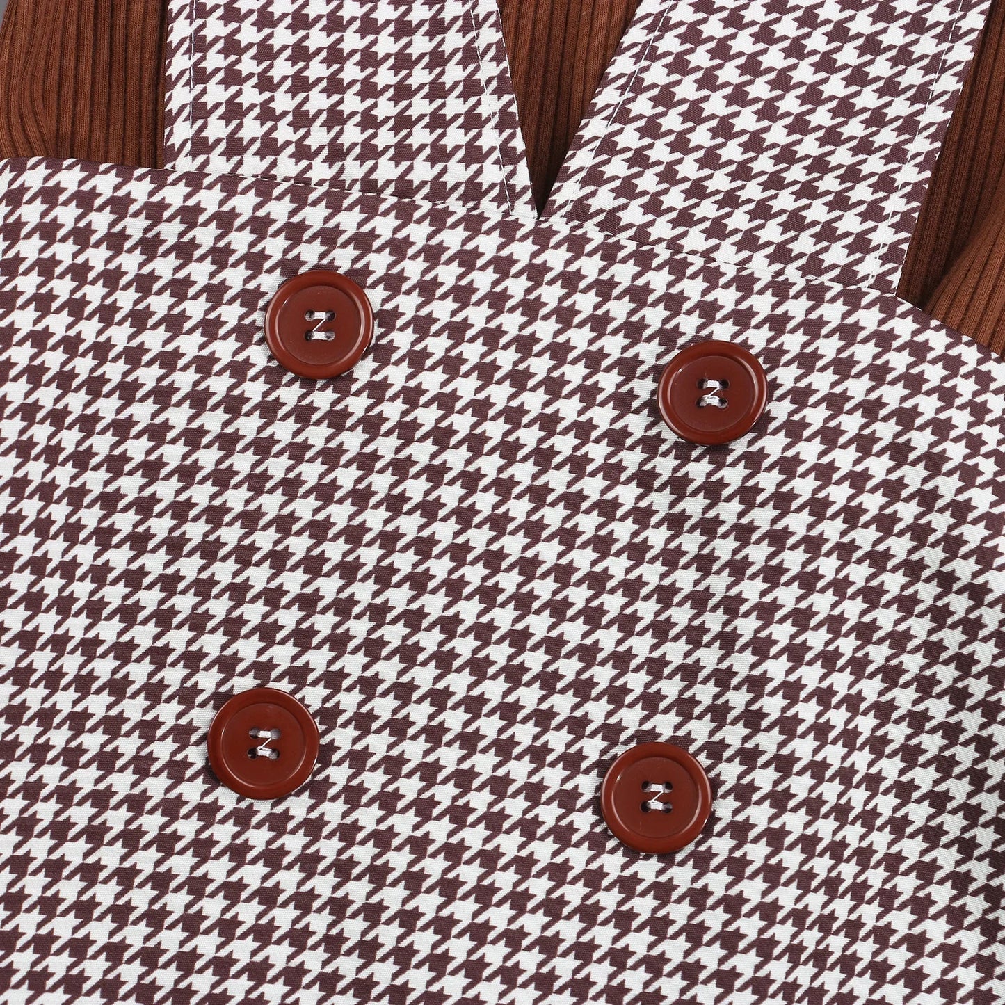 Solid turtleneck tops + plaid suspender skirt set