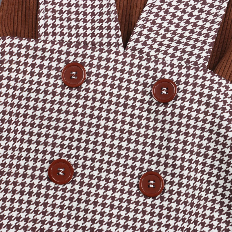 Solid Turtleneck Tops + Plaid Suspender Skirt Set
