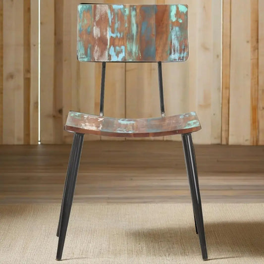 Solid reclaimed wood dining chairs set