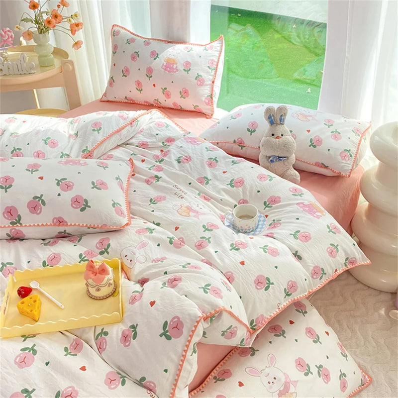 Flowers Rabbit Comforter Soft Bedding Set