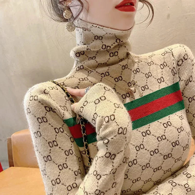 Slim turtleneck commute warm knitted pullover