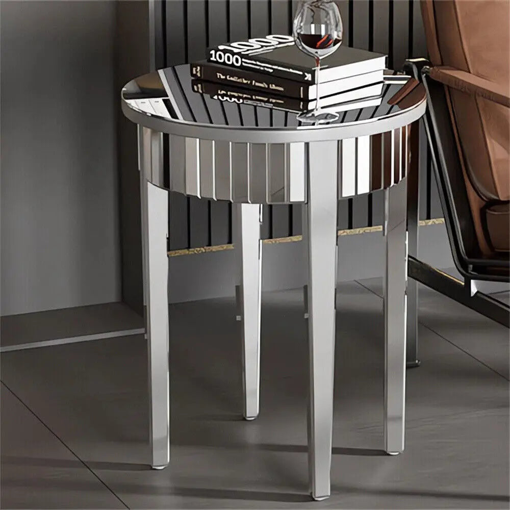 Modern silver mirrorred side table