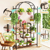 Arched Metal Flower Shelf with Hanging Hooks