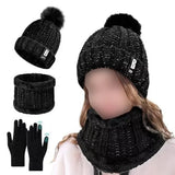 Thick Knit Hat Scarf and Touchscreen Gloves Set