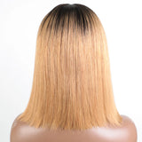 Gold Blonde Short Straight Bob Human Hair Wig