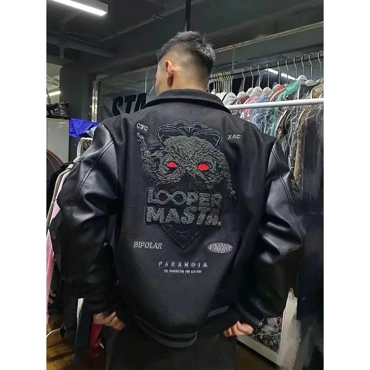 Trendy embroidery leather jacket