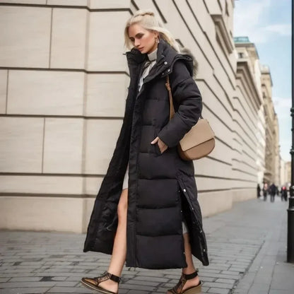 Woven block trend hooded down parkas coat