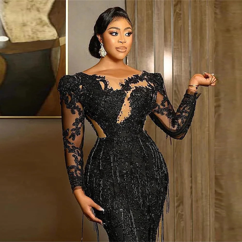 Lace appliques crystal beaded party dress