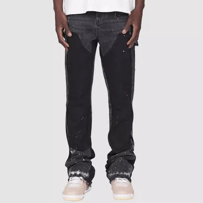 Men's painting patch baggy stacked jeans