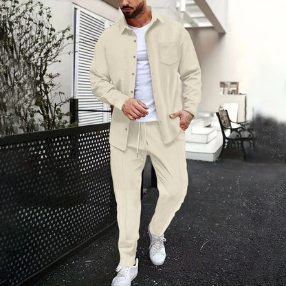 Men's plain waffle long sleeve pants suit