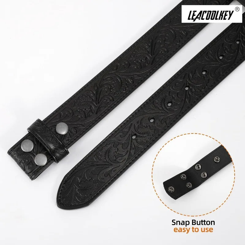 Floral engraved embossed leather belt strap