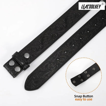 Floral engraved embossed leather belt strap