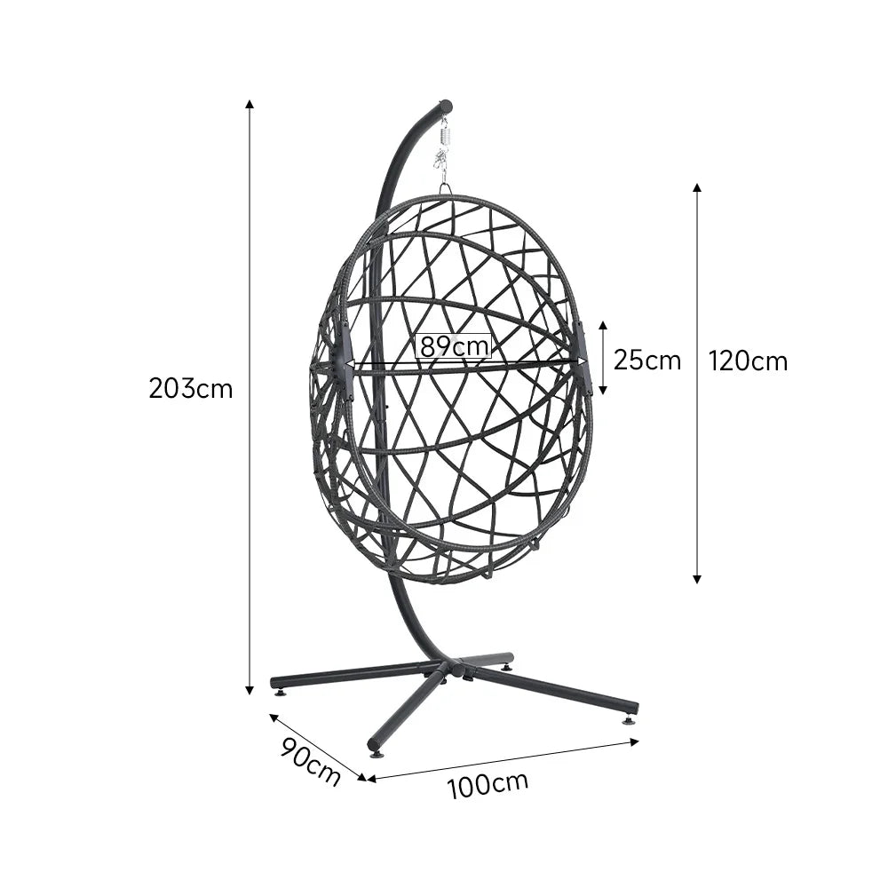 Woven outdoor egg chair with stand and cushion