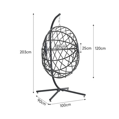 Woven outdoor egg chair with stand and cushion