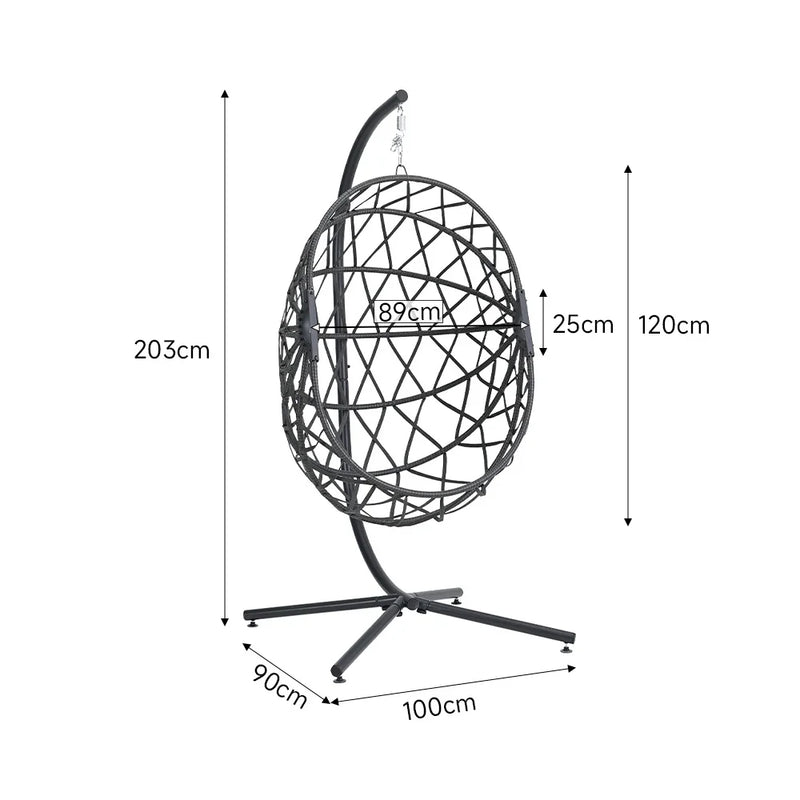 Woven Outdoor Egg Chair with Stand and Cushion