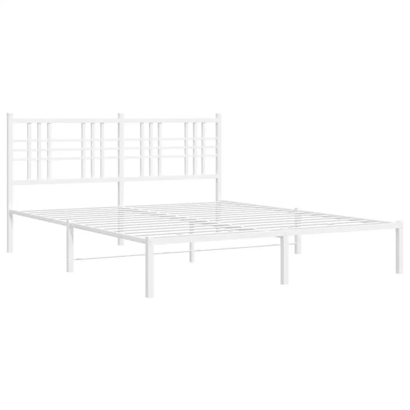 White Metal Bed Frame with Headboard