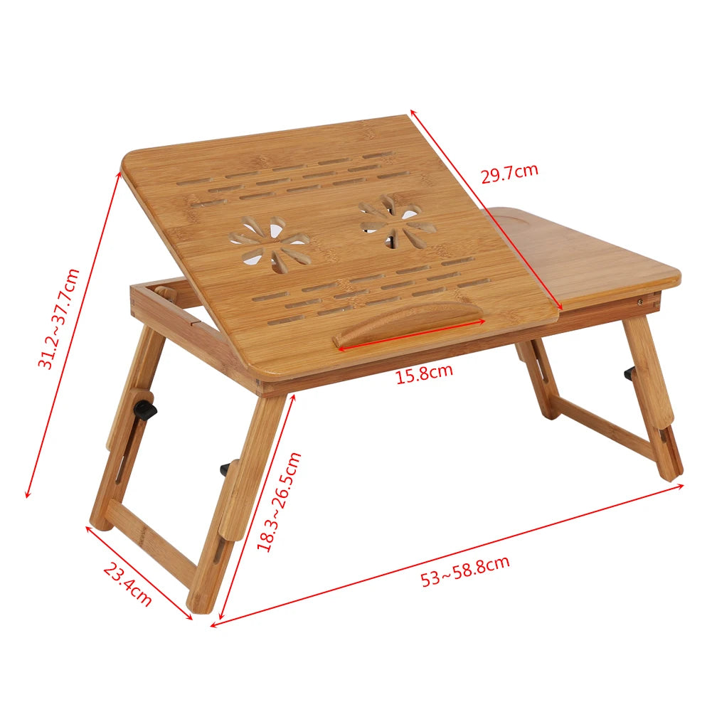 Adjustable bamboo laptop bed desk