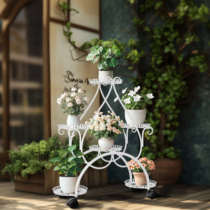 Indoor outdoor tall plant rack with rolling wheels