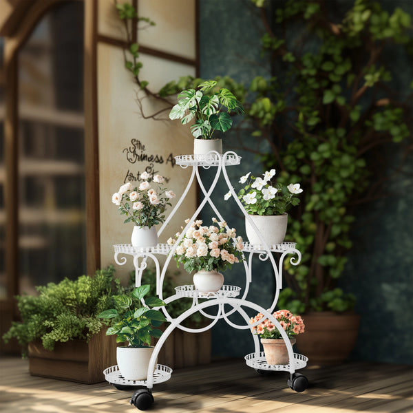 Indoor Outdoor Tall Plant Rack with Rolling Wheels