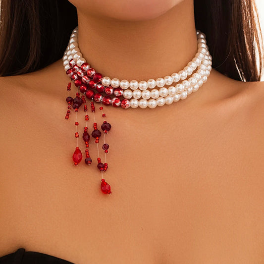 Halloween Vintage Imitation Pearl Tassel Pendant Necklace