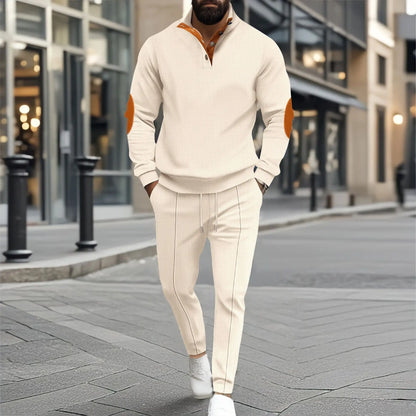 Men's plain waffle long sleeve pants suit