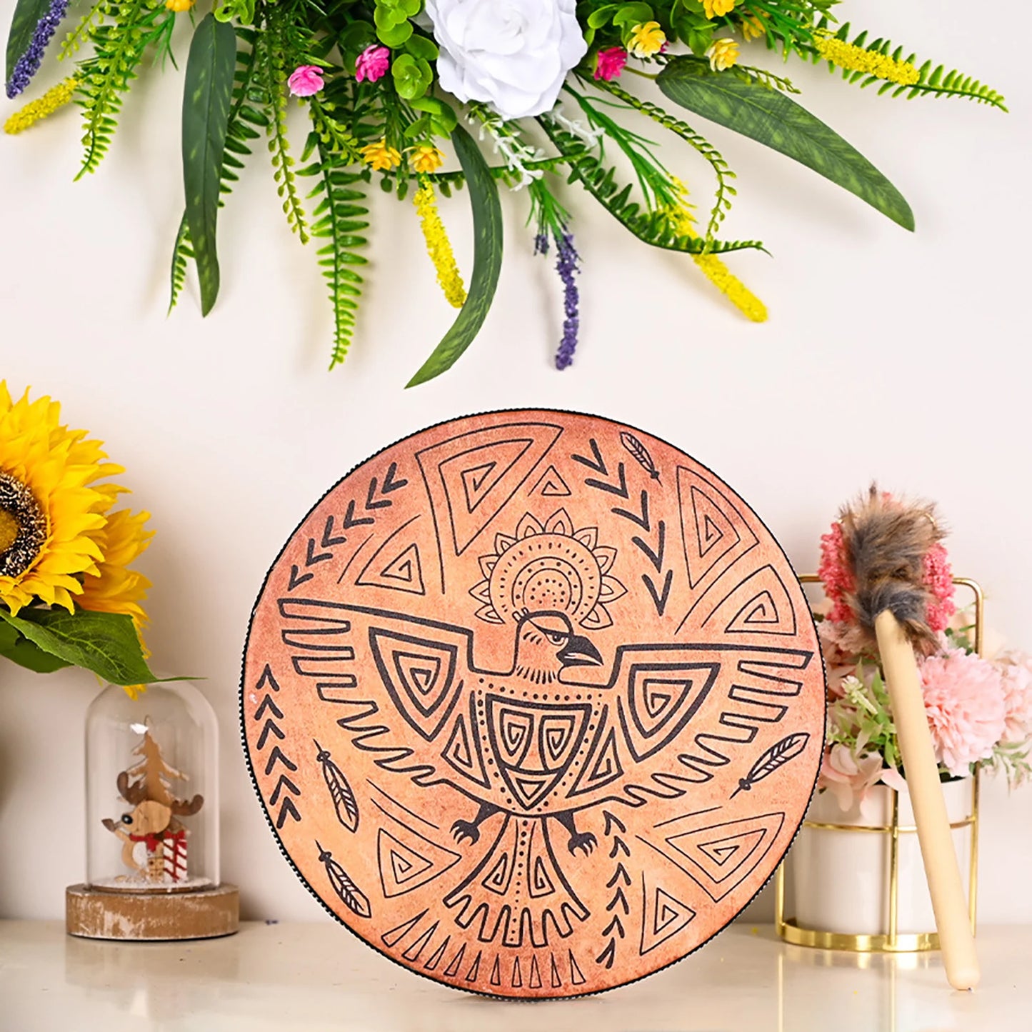 3d tree shape shaman drum with mallet