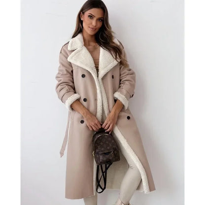 Ladies long sleeved lapel collar elegant soft coat
