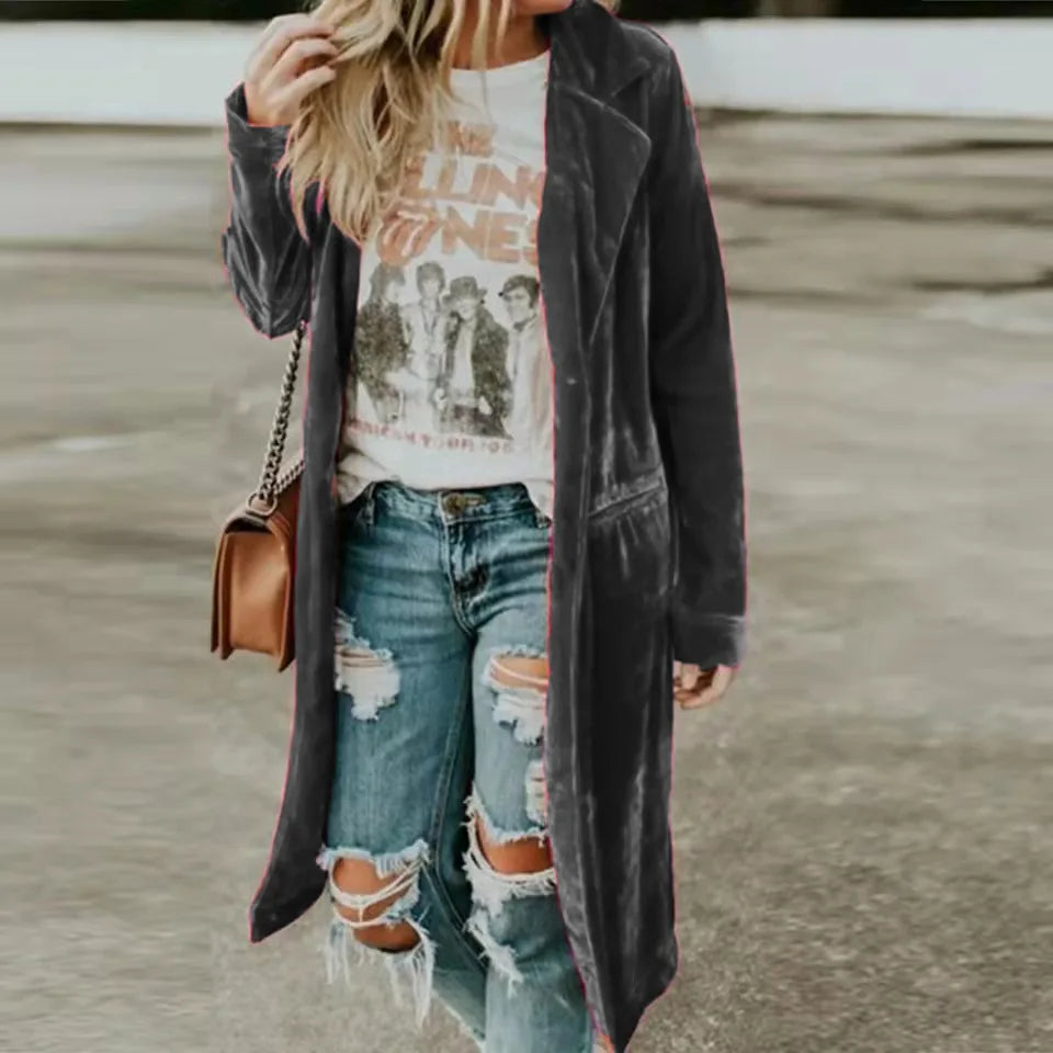 Long sleeve loose pocket ladies coats