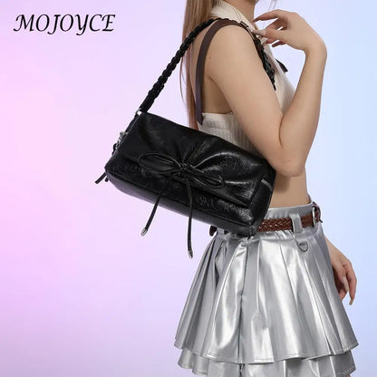 Bowknot pu leather flap handbag