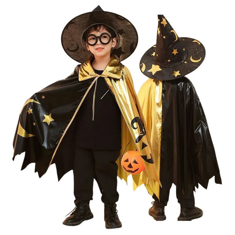 Kids Halloween Unisex Witch Cosplay Cloak + Witch Hat