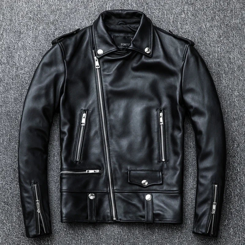 Genuine leather slim fit jacket