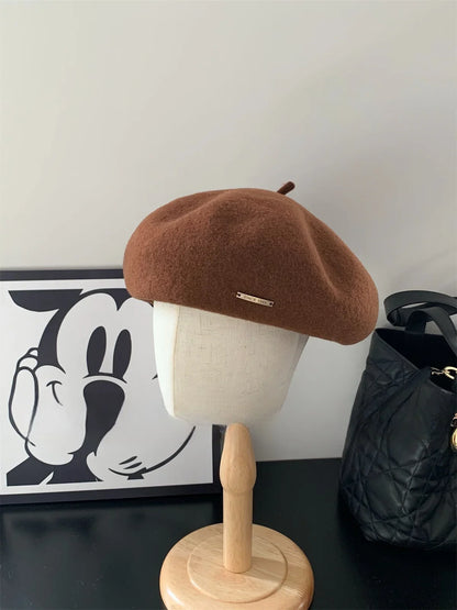 Solid wool felt fabric beret