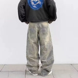 Embroidered Wide Leg Denim Trousers