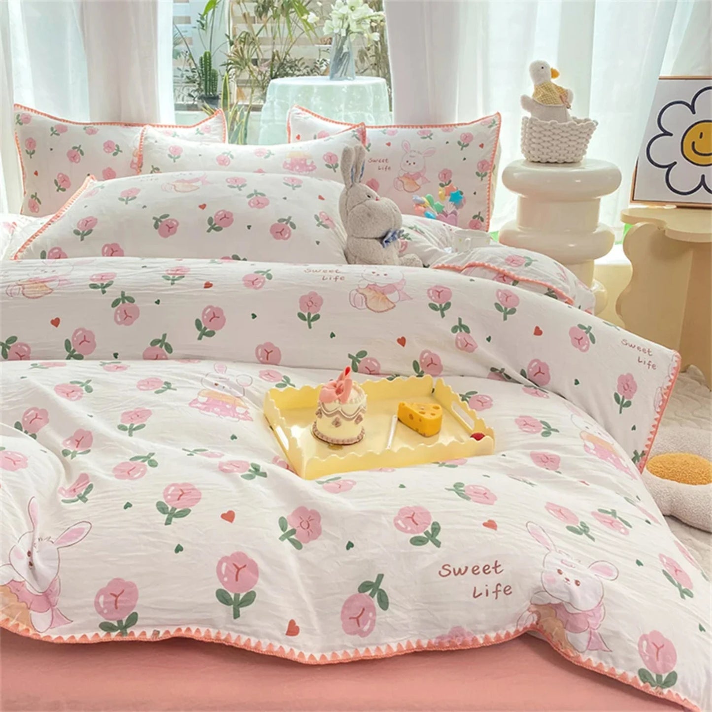 Flowers rabbit comforter soft bedding set