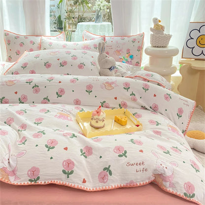 Flowers rabbit comforter soft bedding set