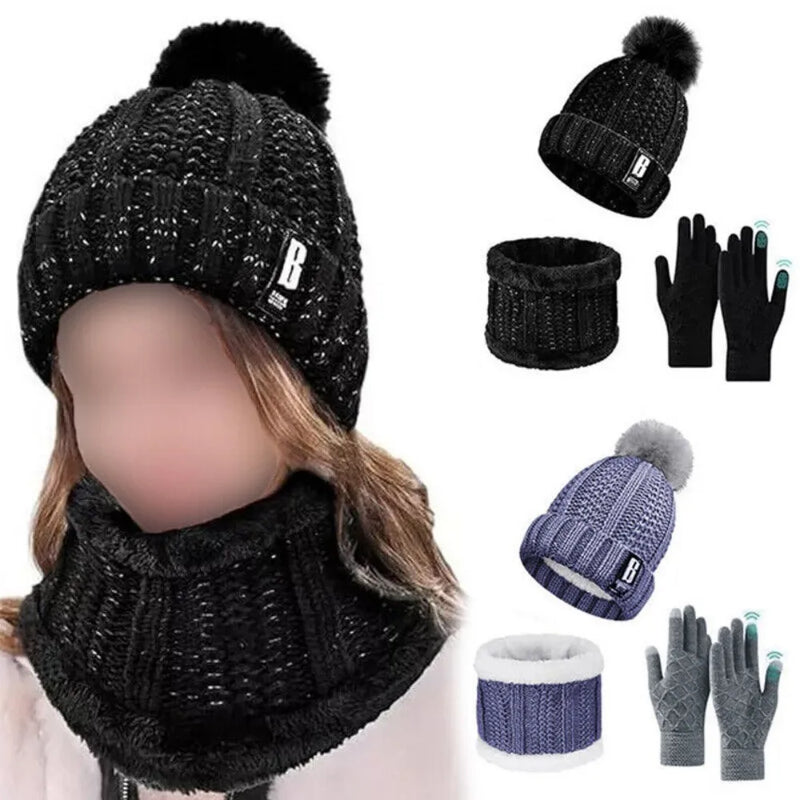 Thick Knit Hat Scarf and Touchscreen Gloves Set