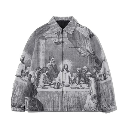 Male paint printing silk vintage jacket