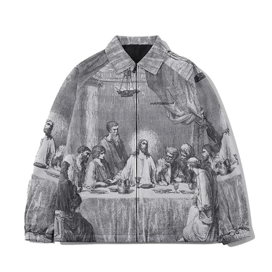 Male paint printing silk vintage jacket